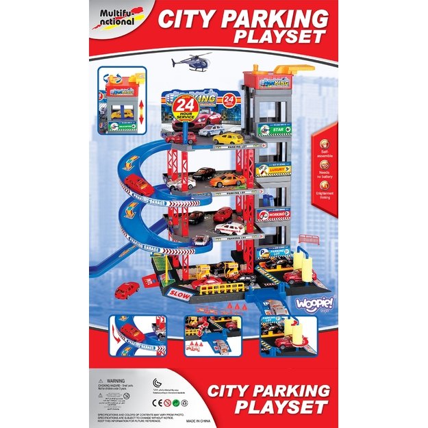 WOOPIE Daugiaaukštė automobilių stovėjimo aikštelė–garažas su plovykla, automobiliukais ir sraigtasparniu + priedai 15