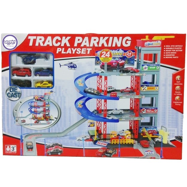 WOOPIE Daugiaaukštė automobilių stovėjimo aikštelė–garažas su plovykla, automobiliukais ir sraigtasparniu + priedai 4