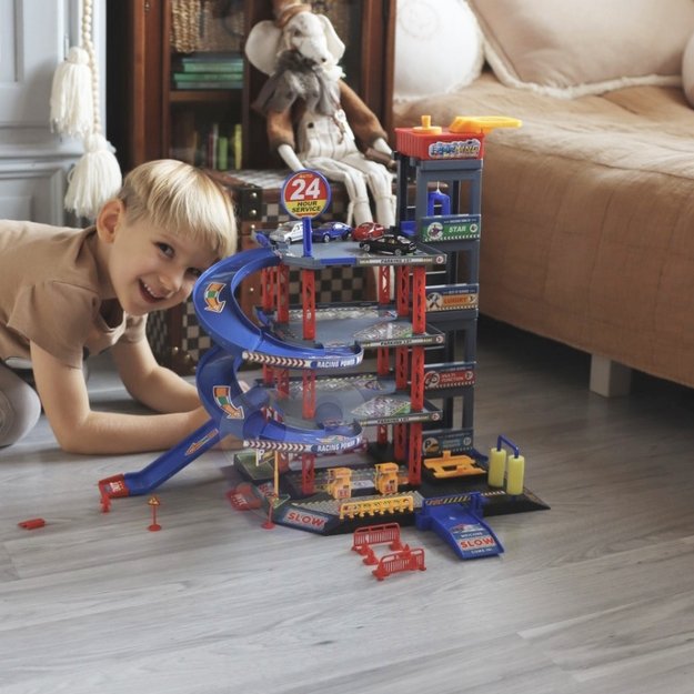 WOOPIE Daugiaaukštė automobilių stovėjimo aikštelė–garažas su plovykla, automobiliukais ir sraigtasparniu + priedai 3