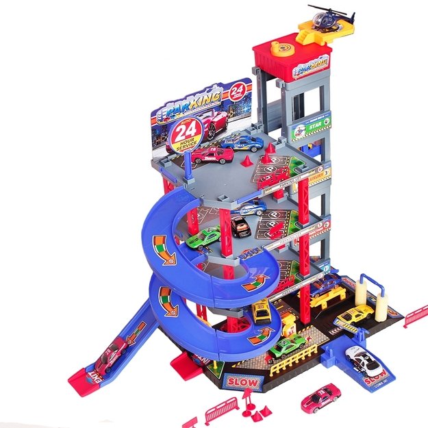 WOOPIE Daugiaaukštė automobilių stovėjimo aikštelė–garažas su plovykla, automobiliukais ir sraigtasparniu + priedai 13