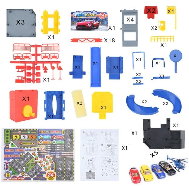 WOOPIE Daugiaaukštė automobilių stovėjimo aikštelė–garažas su plovykla, automobiliukais ir sraigtasparniu + priedai 6