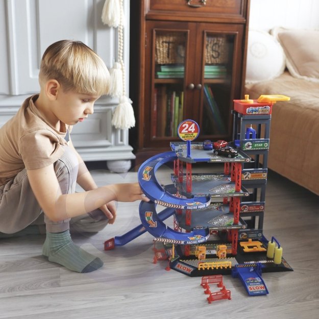 WOOPIE Daugiaaukštė automobilių stovėjimo aikštelė–garažas su plovykla, automobiliukais ir sraigtasparniu + priedai 1