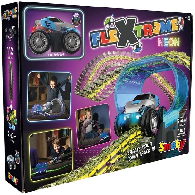 SMOBY Flextreme Neon – Lanksti automobilių trasa su automobiliu