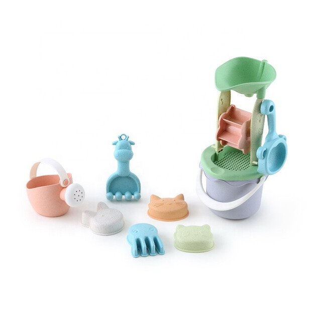 WOOPIE GREEN smėlio rinkinys su vandens malūnėliu kibirėlyje, 9 dalių – biologiškai skaidus, ekologiškas plastikas 7