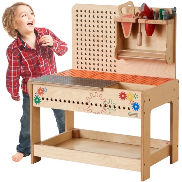 MASTERKIDZ Medinis Montessori dirbtuvės rinkinys „STEM“ su įrankiais ir priedais