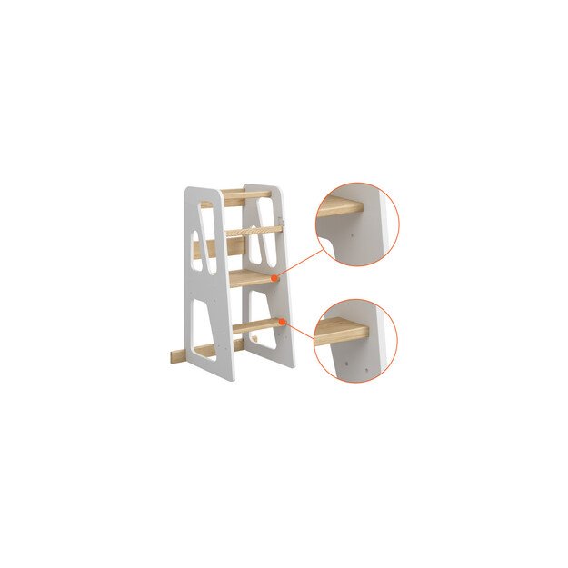 Montessori virtuvės bokštelis reguliuojamo aukščio (balta+medis) 1