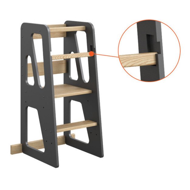 Montessori virtuvės bokštelis reguliuojamo aukščio (juoda+medis) 3