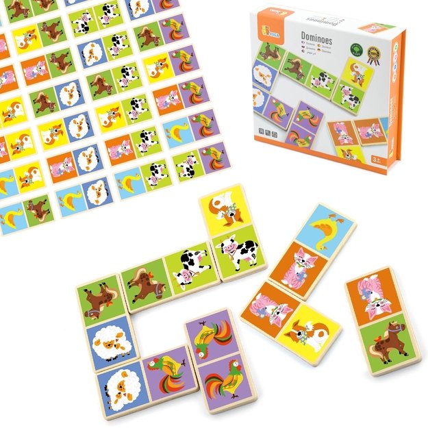 VIGA mediniai edukaciniai domino kaladėlės „Ferma“, 28 el., Montessori 1