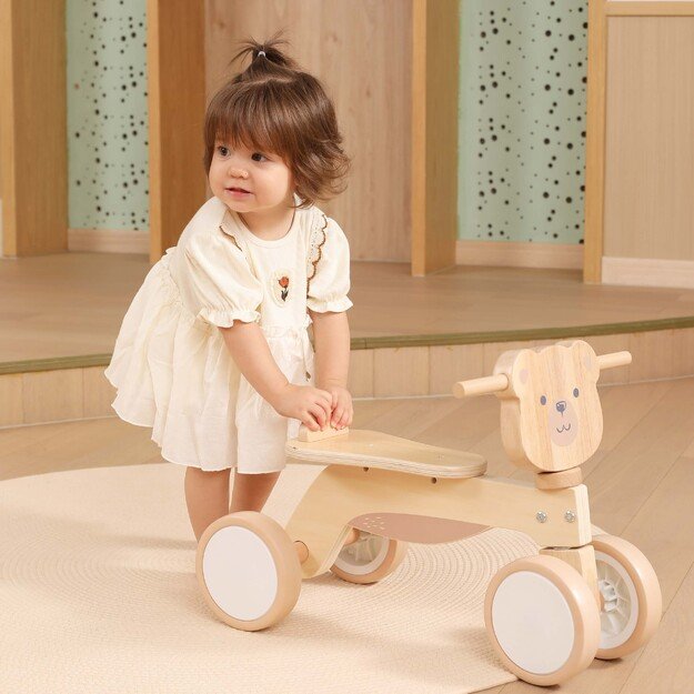 VIGA PolarB medinė paspirtukinė mašinėlė „Rudas meškiukas“ su minkštais ratukais 2