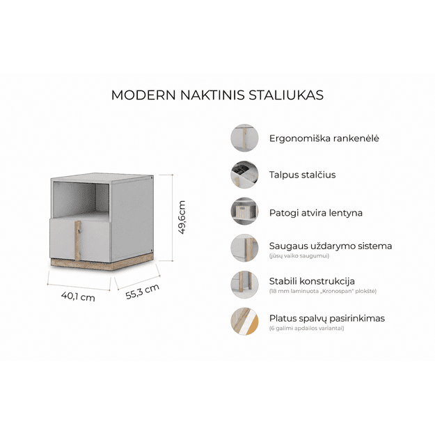 Modern naktinis staliukas su lentyna ir stalčiumi
