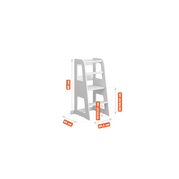 Montessori virtuvės bokštelis reguliuojamo aukščio (balta+medis) kvadratai 3