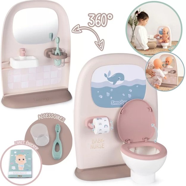 SMOBY Baby Nurse – dvipusis lėlių tualeto ir vonios rinkinys su priedais