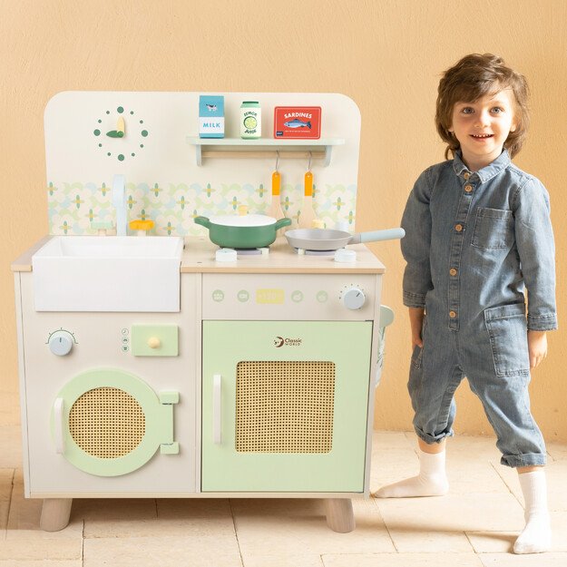 CLASSIC WORLD medinė XXL virtuvėlė su skalbimo mašina ir priedais 1