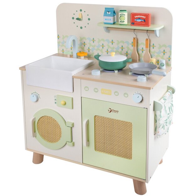 CLASSIC WORLD medinė XXL virtuvėlė su skalbimo mašina ir priedais 6