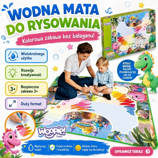 WOOPIE Vandens piešimo kilimėlis vaikams su dinozaurais + priedai 5