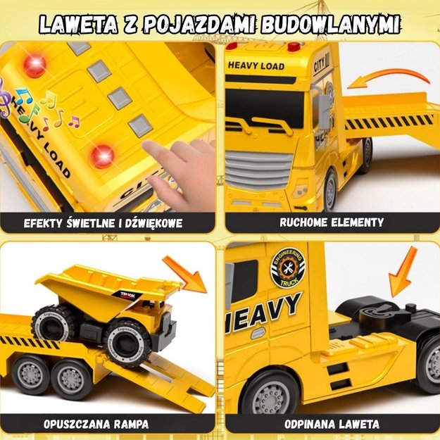 WOOPIE Tralas (autovežis) su statybine technika (transportavimo sunkvežimis su transporto priemonėmis) 3