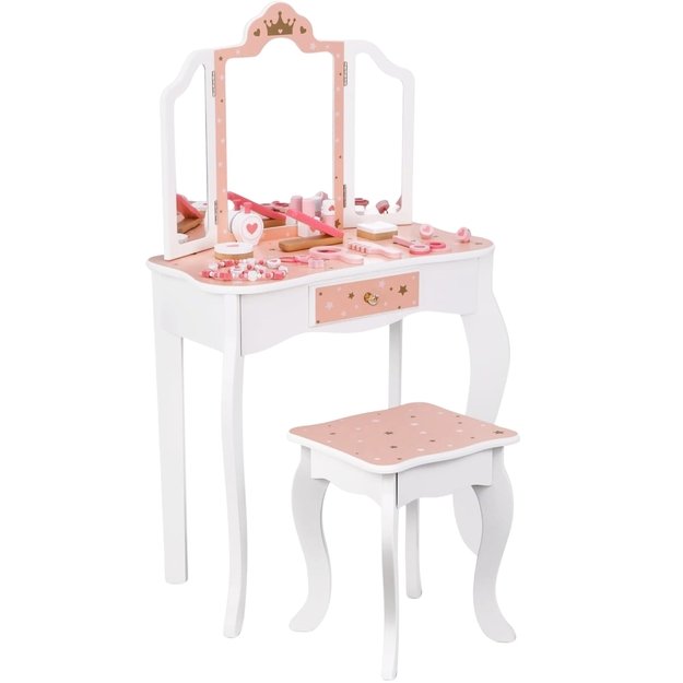 WOOPIE GREEN medinė kosmetinė (tualetinis staliukas) su veidrodžiu ir priedais 9