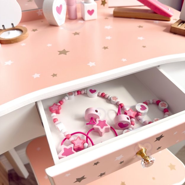 WOOPIE GREEN medinė kosmetinė (tualetinis staliukas) su veidrodžiu ir priedais 3