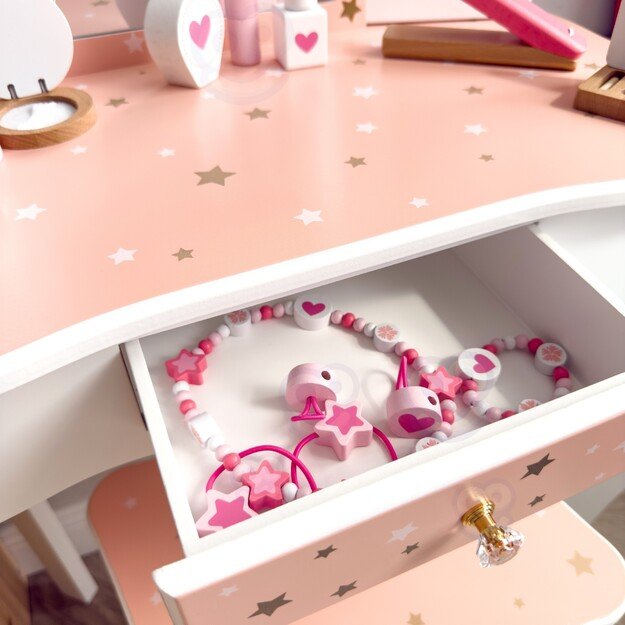 WOOPIE GREEN medinė kosmetinė (tualetinis staliukas) su veidrodžiu ir priedais 3