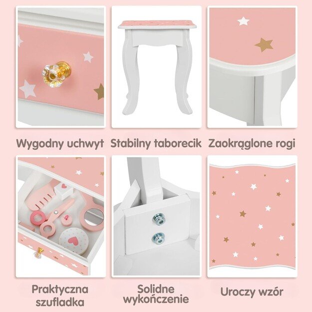 WOOPIE GREEN medinė kosmetinė (tualetinis staliukas) su veidrodžiu ir priedais 7