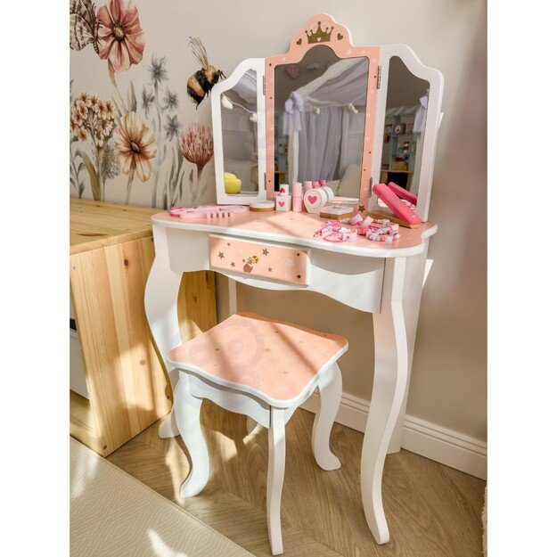 WOOPIE GREEN medinė kosmetinė (tualetinis staliukas) su veidrodžiu ir priedais 5