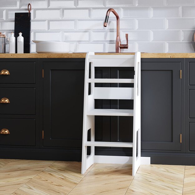 Montessori virtuvės bokštelis reguliuojamo aukščio (balta) 1