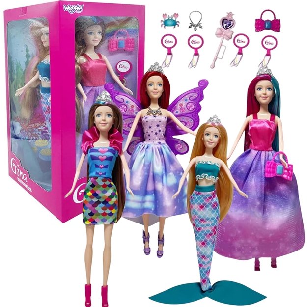 WOOPIE – 4 magiškų princesių rinkinys: 4 viename lėlių dėžutė su priedais