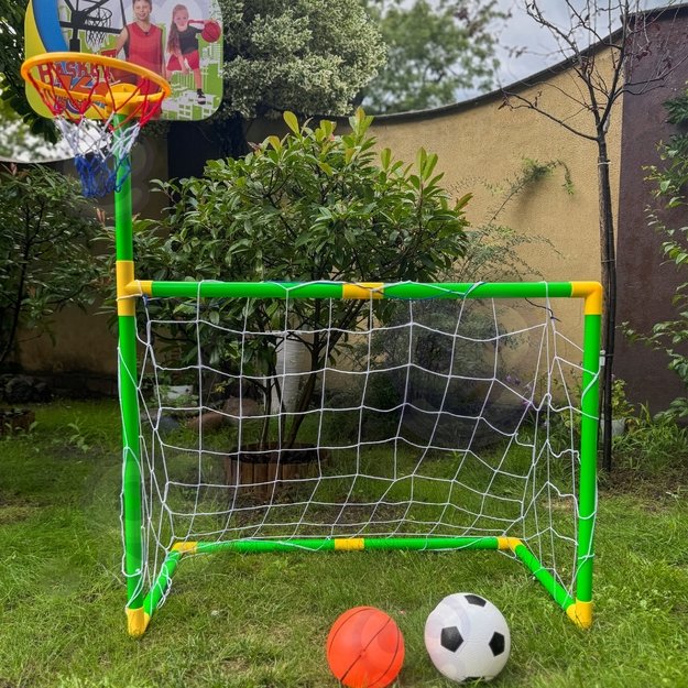 WOOPIE 2 viename rinkinys – krepšinio lankas ir futbolo vartai + kamuoliai 2
