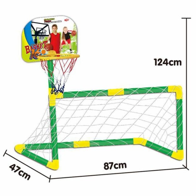 WOOPIE 2 viename rinkinys – krepšinio lankas ir futbolo vartai + kamuoliai