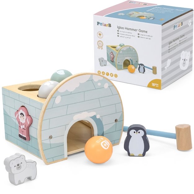 VIGA PolarB medinis kalimo žaidimas „Igloo“ su plaktuku, figūrėlėmis ir rūšiuokliu