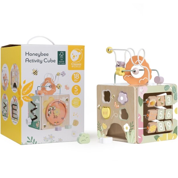 Medinė Edukacinė Sensorinė Kubo Formos Dėžė 5in1 2