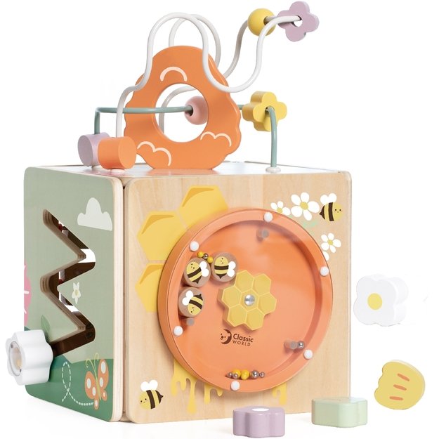 Medinė Edukacinė Sensorinė Kubo Formos Dėžė 5in1 5