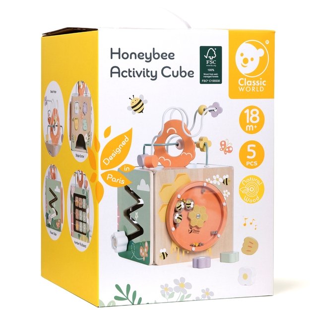 Medinė Edukacinė Sensorinė Kubo Formos Dėžė 5in1 9