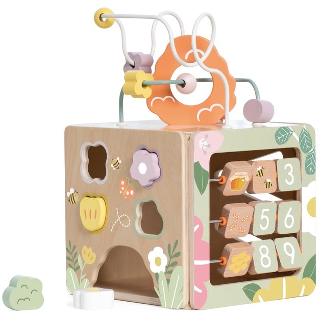 Medinė Edukacinė Sensorinė Kubo Formos Dėžė 5in1 6