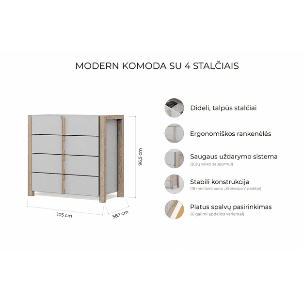 Modern komoda su 4 stalčiais