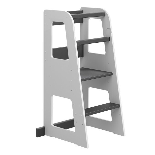 Montessori virtuvės bokštelis reguliuojamo aukščio (balta+juoda) 1