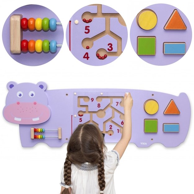 VIGA medinė sensorinė–manipuliacinė lenta „Hipopotamas“ FSC Montessori