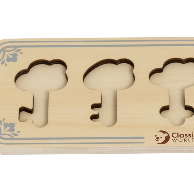 CLASSIC WORLD Medinė Montessori jutiminė dėlionė – Spynelės ir Raktai