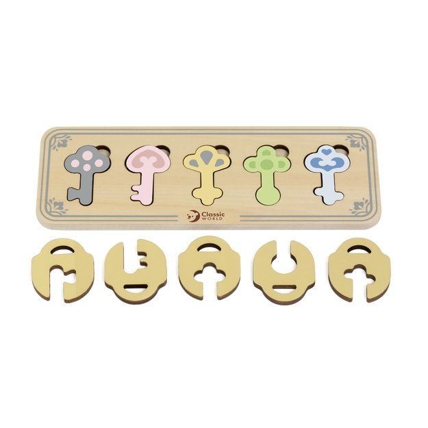 CLASSIC WORLD Medinė Montessori jutiminė dėlionė – Spynelės ir Raktai
