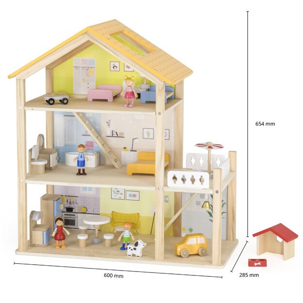 VIGA Medinis Lėlių Namas su Lėlytėmis ir Priedais 11
