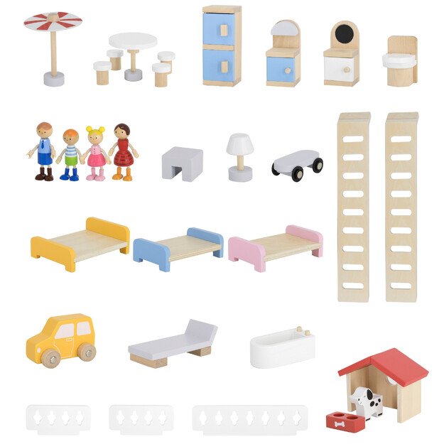 VIGA Medinis Lėlių Namas su Lėlytėmis ir Priedais 12