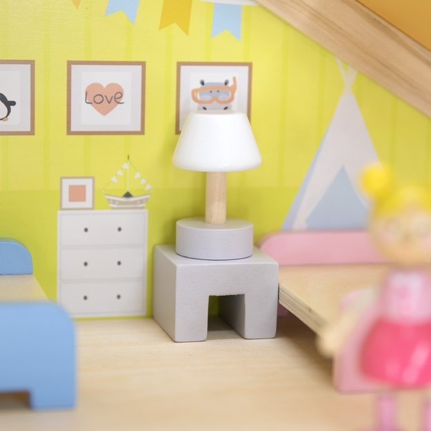 VIGA Medinis Lėlių Namas su Lėlytėmis ir Priedais 8