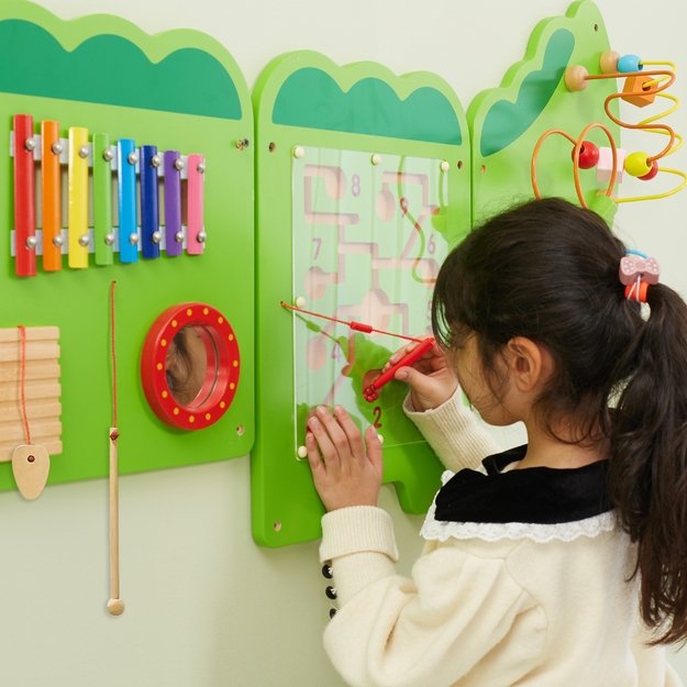 VIGA medinė sensorinė–manipuliacinė lenta „Krokodilas“ FSC sertifikuota, Montessori 2