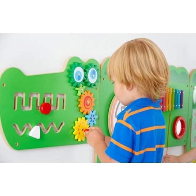 VIGA medinė sensorinė–manipuliacinė lenta „Krokodilas“ FSC sertifikuota, Montessori 10