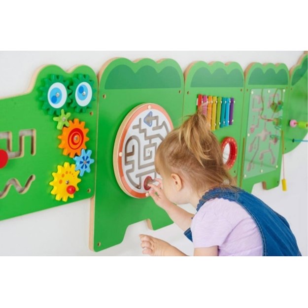VIGA medinė sensorinė–manipuliacinė lenta „Krokodilas“ FSC sertifikuota, Montessori 11