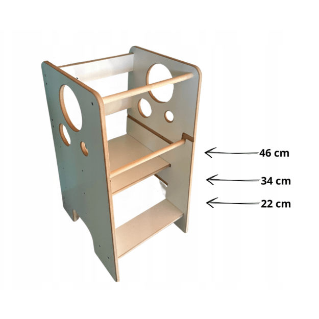 Montessori virtuvės bokštelis reguliuojamo aukščio (pristatymas 1-3d.d.) Baltas su apskritimais